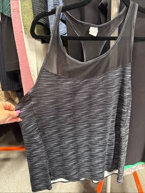 Reebok Black and Gray Striped Mesh Racerback Tank